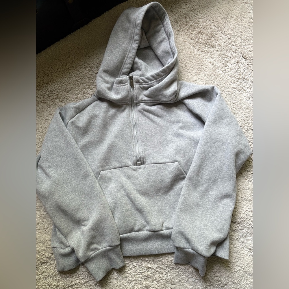 Athleta Grey Heather Forever Fleece 1/2 Zip Hoodie